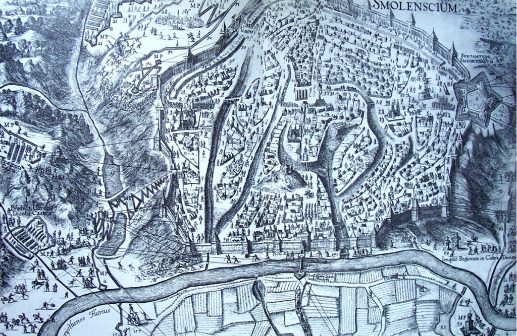 Oblężenie Smoleńska na rycinie z 1636 roku (domena publiczna).