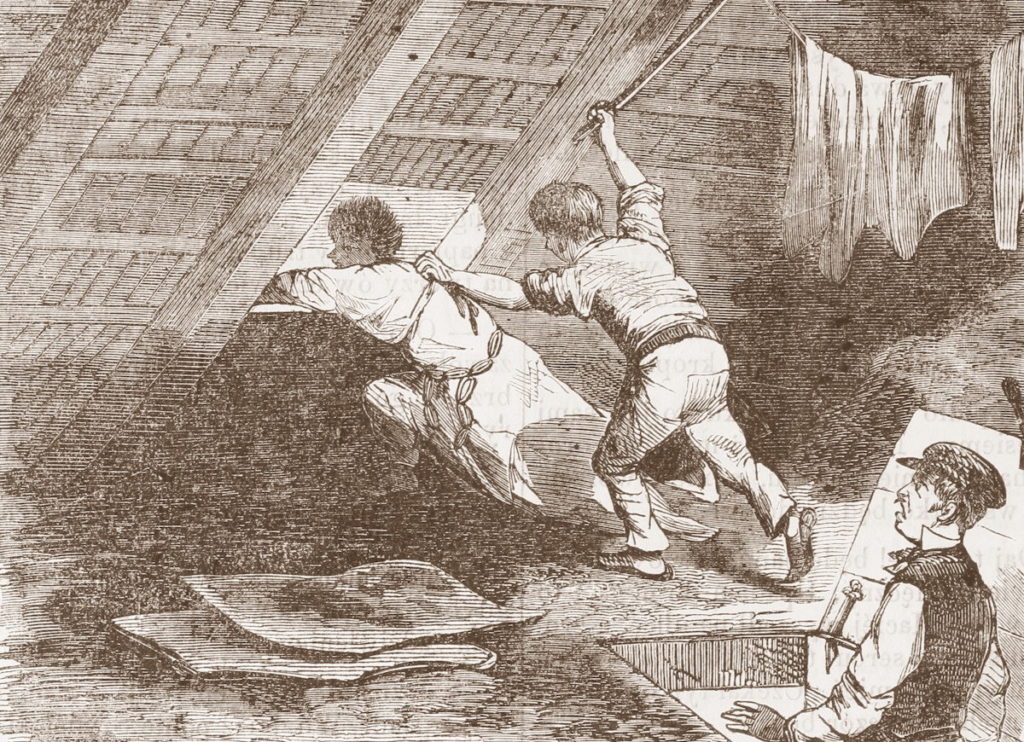 Schwytanie złodzieja.  Rysunek prasowy z lat 60. XIX wieku (domena publiczna).