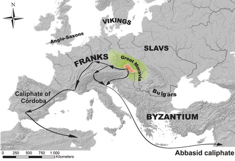 Główne szlaki eksportu niewolników z Wielkich Moraw