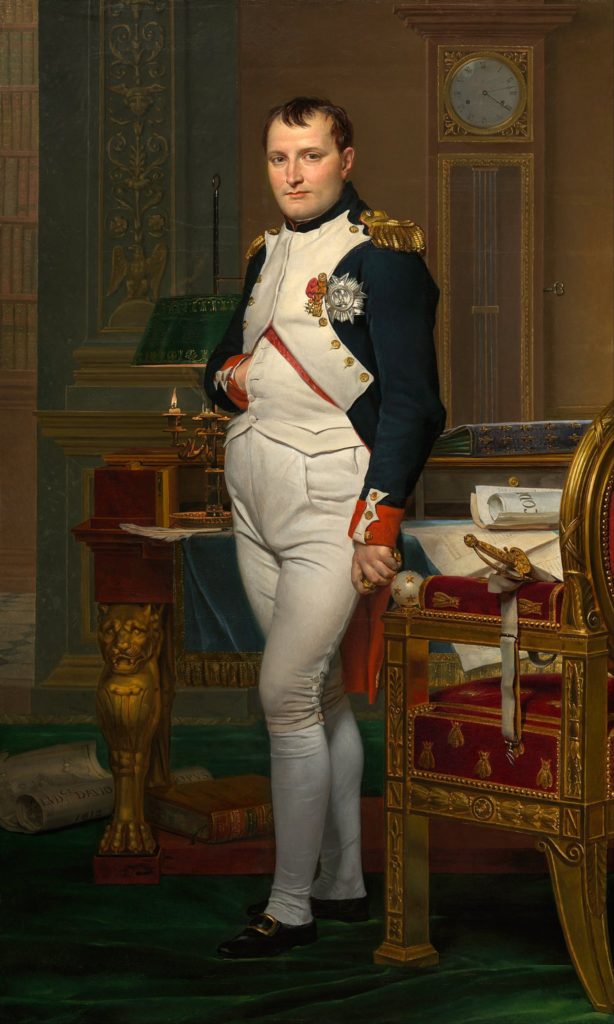 Napoleon Bonaparte na portrecie pędzla Jacquesa-Louisa Davida (domena publiczna).