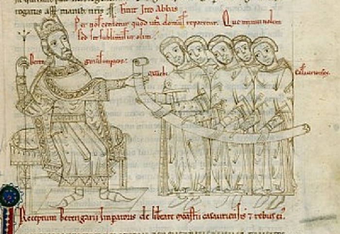 Pochodzące z XII wieku wyobrażenie cesarza Berengariusza I z Friuli (domena publiczna).