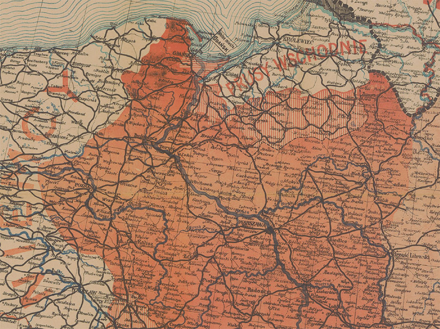 Pomorze widoczne na mapie Polski z 1919 roku.