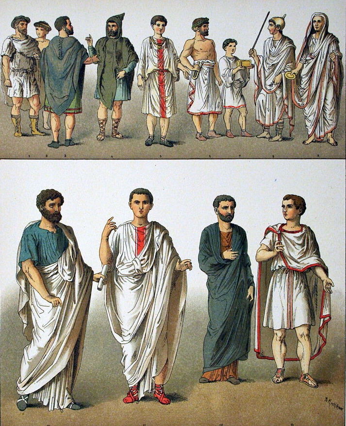 Stroje starożytnych Rzymian na rysunku XIX-wiecznego artysty (Albert Kretschmer/domena publiczna).