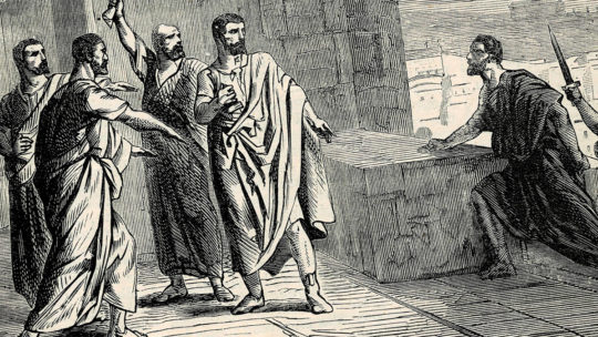 Tyberiusz Grakchus szuka schronienia na Kapitolu. Grafika XIX-wieczna.