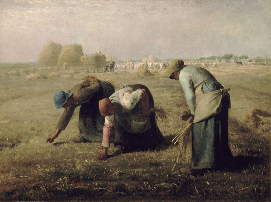 Zbierające kłosy. Obraz francuskiego malarza Jeana-François'a Milleta z 1857 roku (domena publiczna).