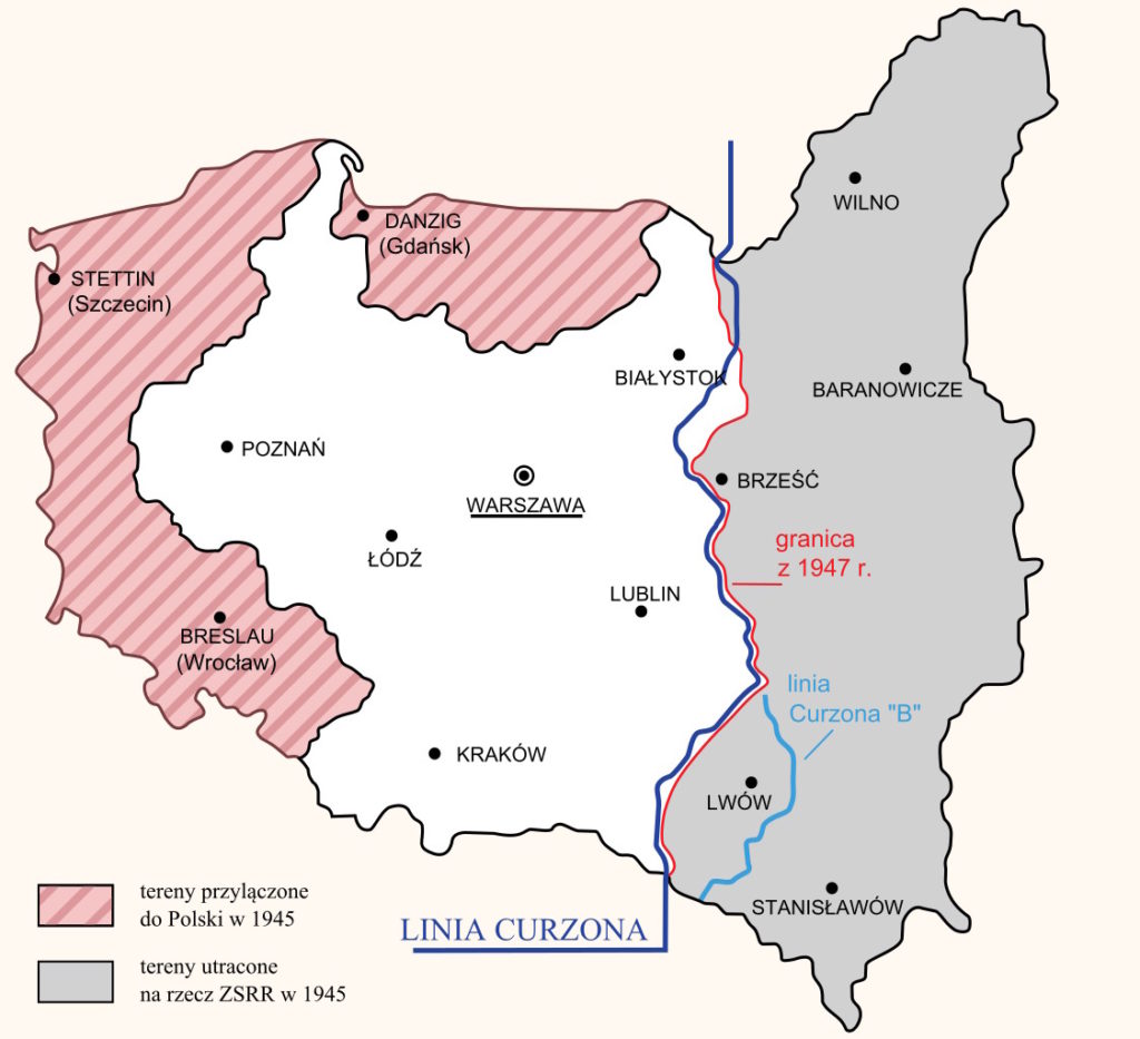 Zmiana polskich granic po 1945 roku. W jej wyniku ponad milion Polaków z Kresów musiała opuścić swoje domy (Willtron/CC BY-SA 3.0).