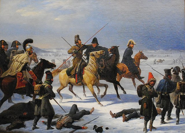 Odwrót spod Moskwy, epizod z roku 1812. Obraz Januarego Suchodolskiego (domena publiczna).
