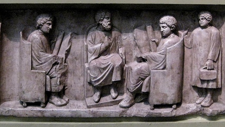 Rzymski nauczyciel i jego uczniowie. Płaskorzeźba z końca II wieku n.e. (Shakko/ CC BY-SA 3.0).
