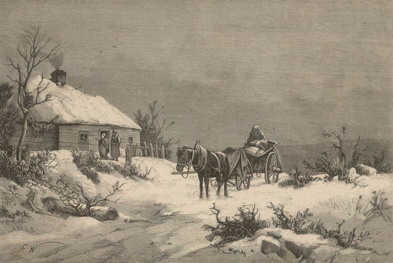 Zimowy krajobraz. Rysunek Franciszka Wastkowskiego z lat 70. XIX wieku (domena publiczna).