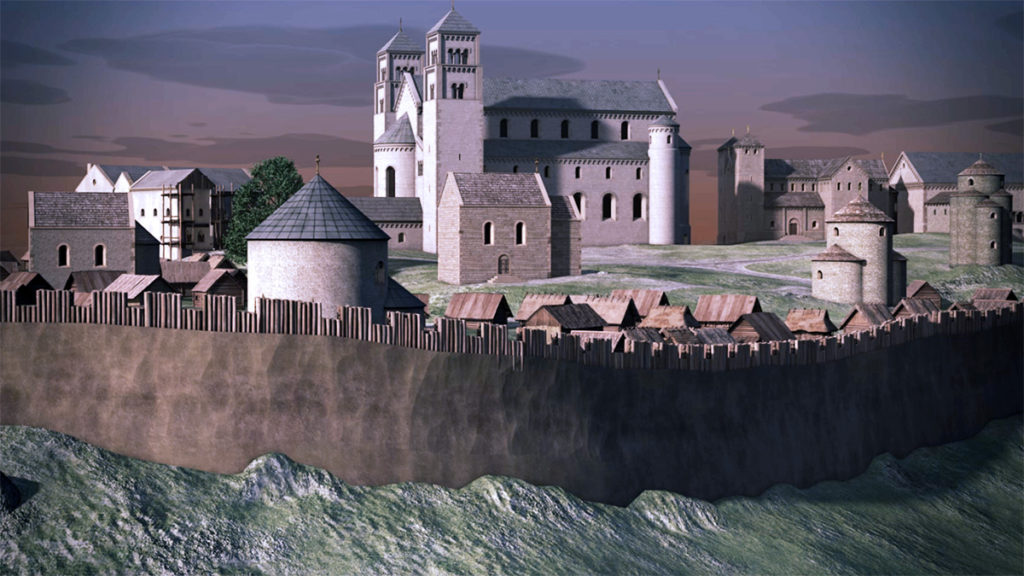 Wawel w XII wieku. Wizualizacja przygotowana przez M. Orkisza (MM Interactive).