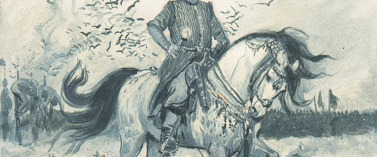 Bohdan Chmielnicki na czele swych wojsk. Grafika XIX-wieczna.