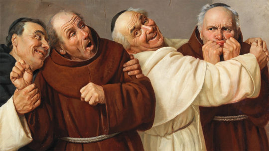 Czterej mnisi. XIX-wieczny obraz Claudia Rinaldiego.