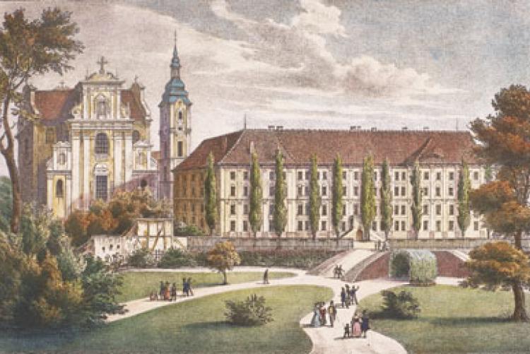 Kolegium jezuickie w Poznaniu. Grafika XIX-wieczna.