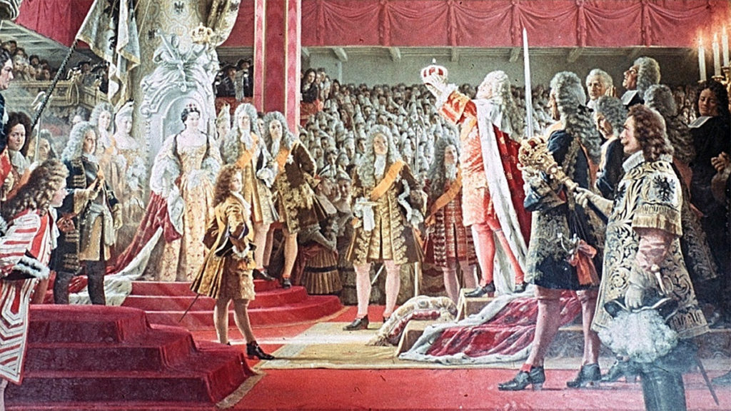 Koronacja Fryderyka I (III) Hohenzollerna na króla Prus. Obraz z 1887 roku.