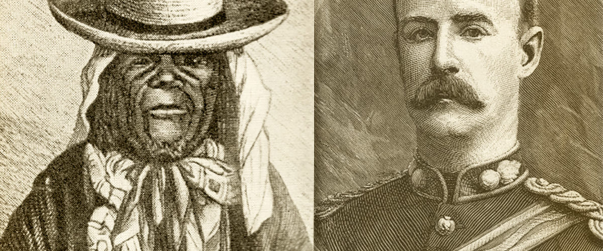 Msiri (z lewej) i kapitan William Stairs. Ryciny z końca XIX wieku.