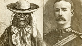 Msiri (z lewej) i kapitan William Stairs. Ryciny z końca XIX wieku.