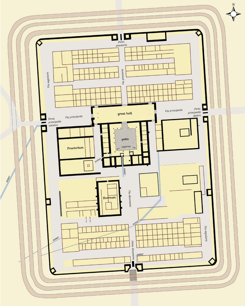 Plan typowego rzymskiego fortu (Mediatus/CC BY-SA 3.0).