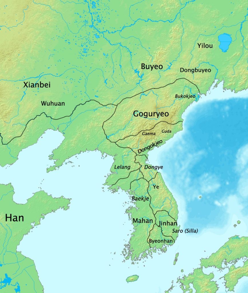 Podział Półwyspu Koreańskiego na początku I wieku n.e. (Historiographer/CC BY-SA 3.0).