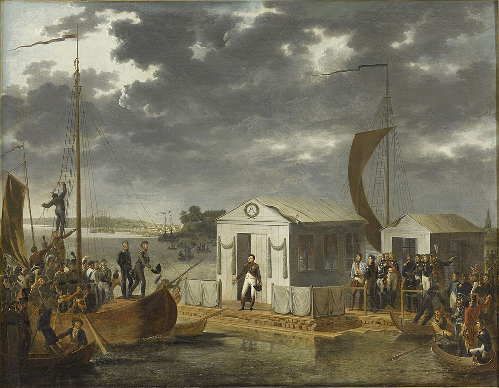 Spotkanie Aleksandra I i Napoleona na barce na Niemnie (Adolphe Roehn/domena publiczna).