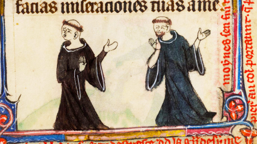 Średniowieczni mnisi podczas rozmowy. Miniatura z epoki.
