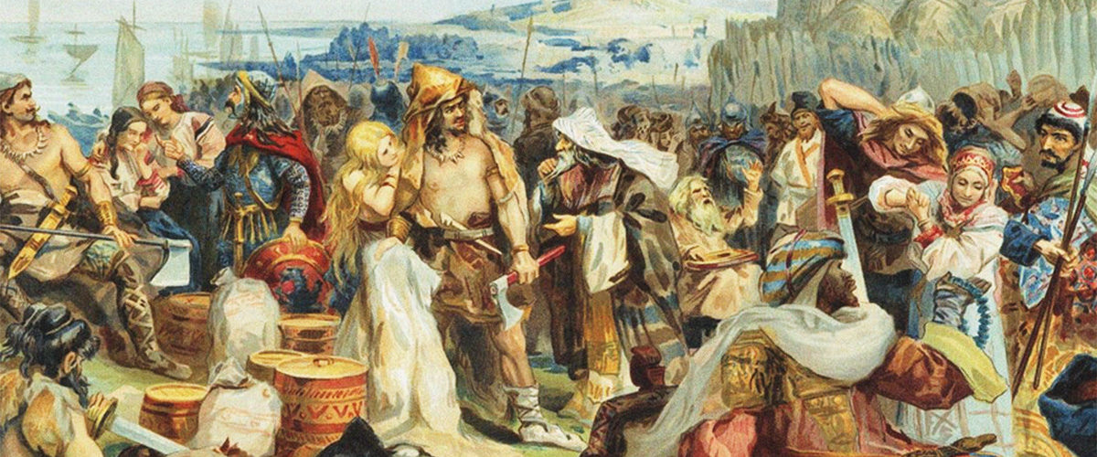 Handel wśród wczesnych Słowian. Obraz XIX-wieczny.