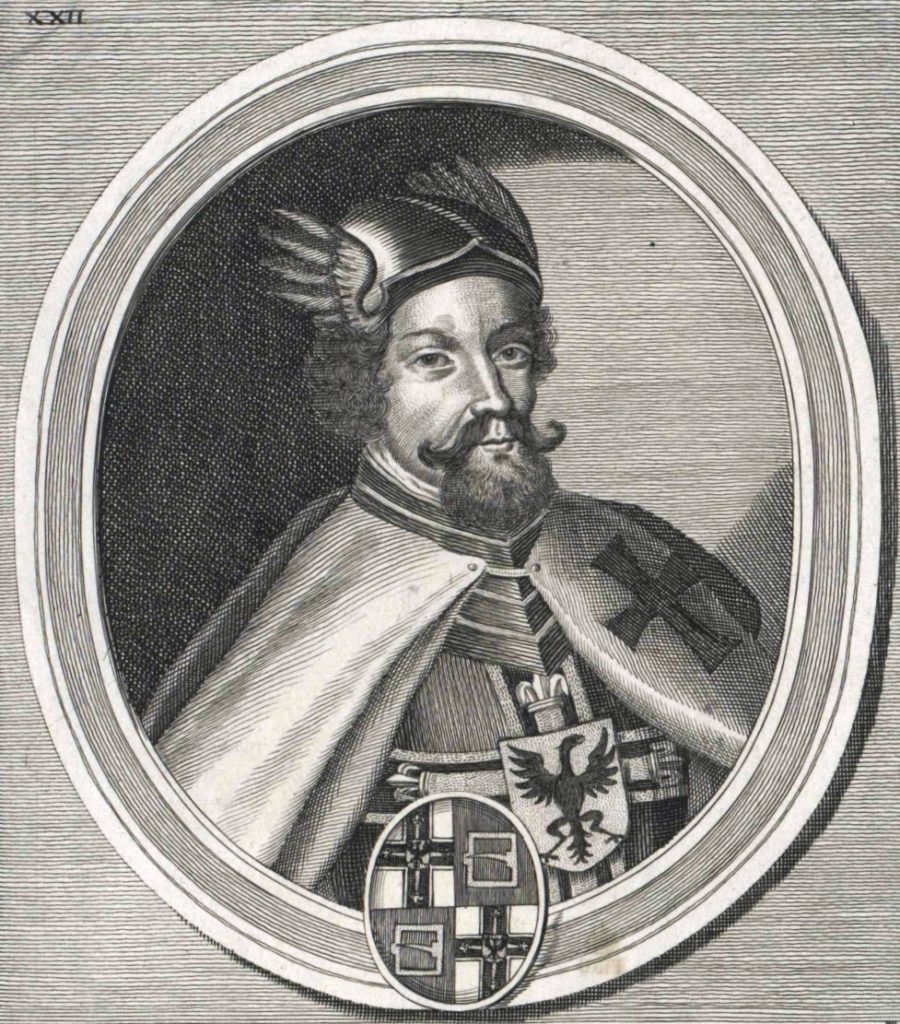 Wielki mistrz Konrad von Wallenrode w wyobrażeniu z XVII wieku (domena publiczna).