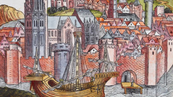 Paryż na miniaturze z tak zwanej Kroniki Norymberskiej. Schyłek XV wieku.