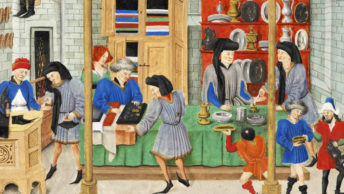Średniowieczni kupcy na XV-wiecznej iluminacji.