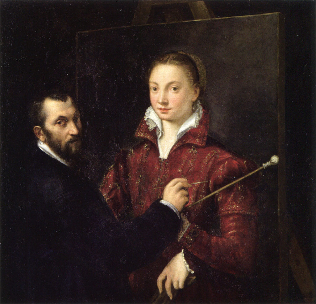 Bernardino Campi malujący Sofonisbę Anguissolę (Sofonisba Anguissola/domena publiczna).