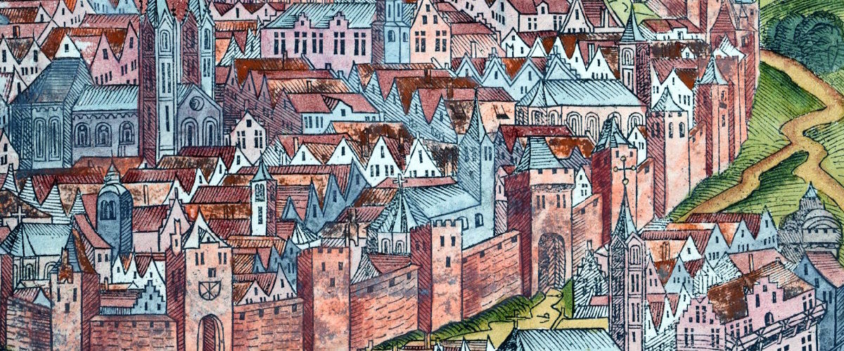 Fragment panoramy Krakowa z tak zwanej Kroniki Norymberskiej. Schyłek XV wieku