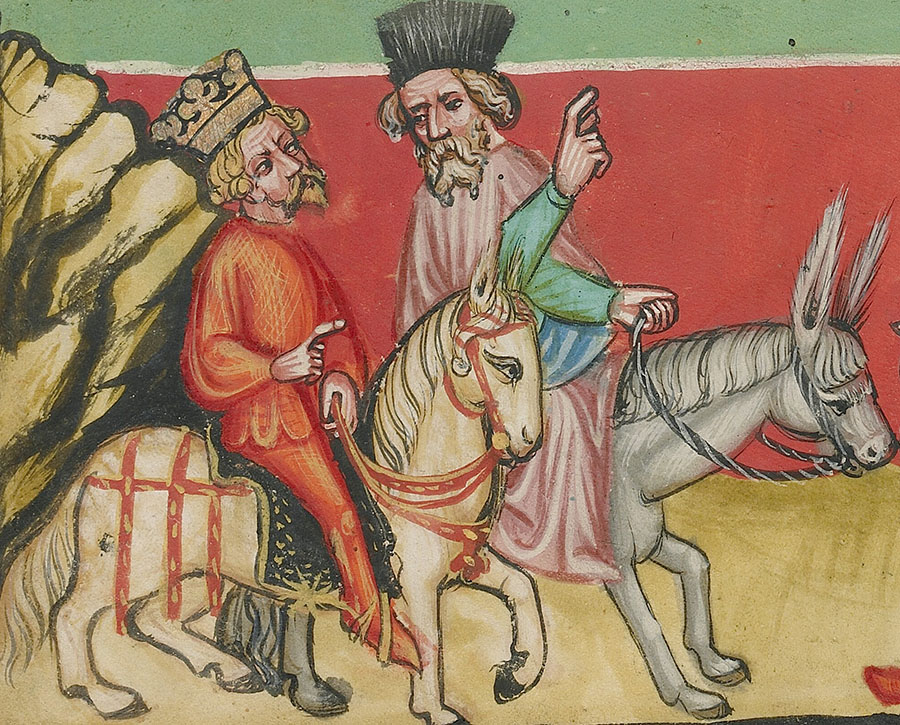 Król jadący konno. Miniatura z XIII wieku.