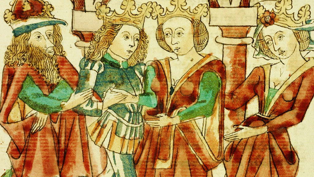 Książęce małżeństwo. Rycina z drugiej połowy XV wieku.