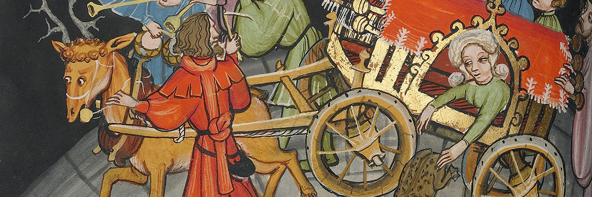 Orszak w podróży. Miniatura z XIII wieku.