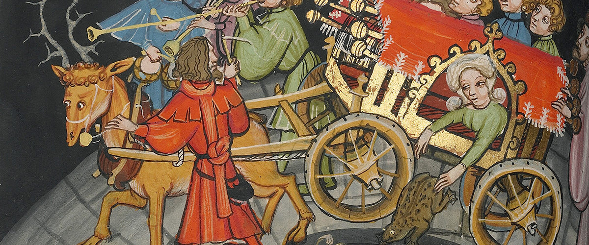 Orszak w podróży. Miniatura z XIII wieku.