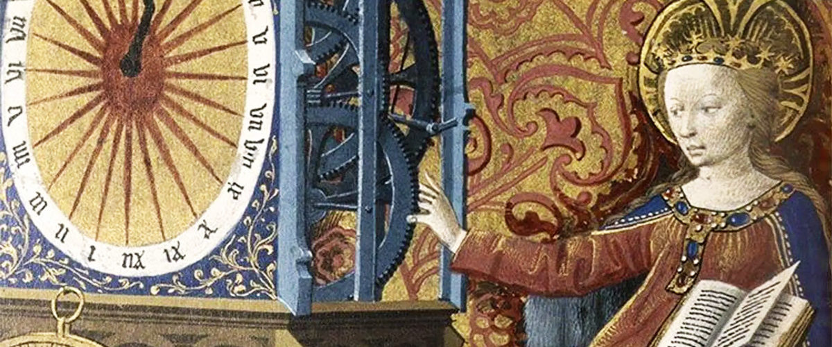 Późnośredniowieczny zegar na miniaturze z ok. 1450 roku.