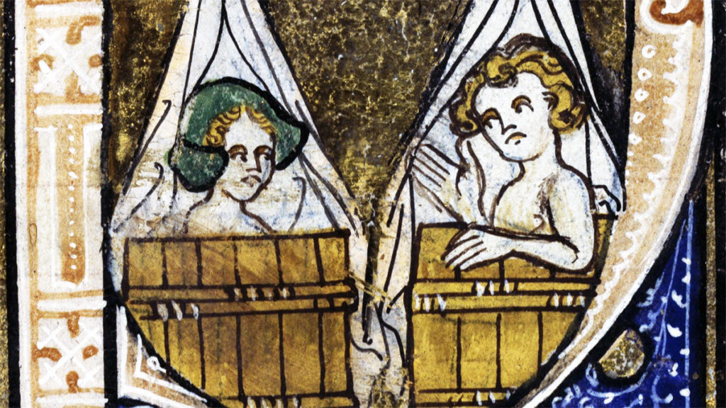 Średniowieczna kąpiel. Miniatura z epoki.