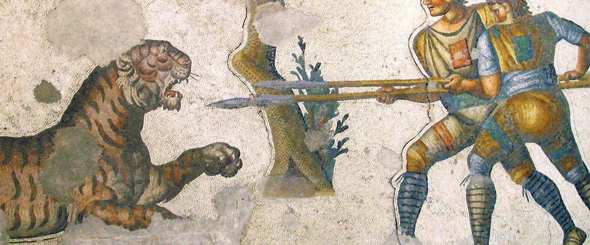 Walka gladiatorska na mozaice z Konstantynopola. V wiek n.e.