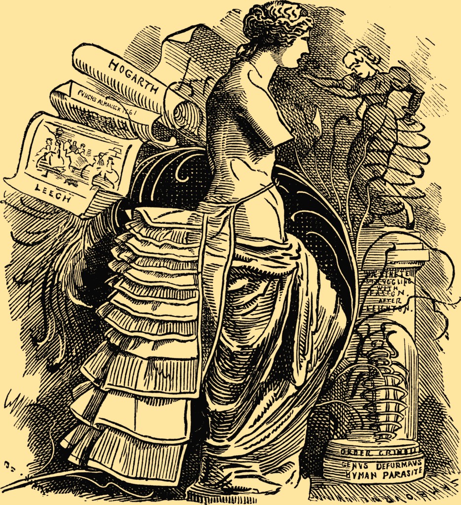 Karykatura z 1881 roku krytykująca turniury (Edward Linley Sambourne/domena publiczna).