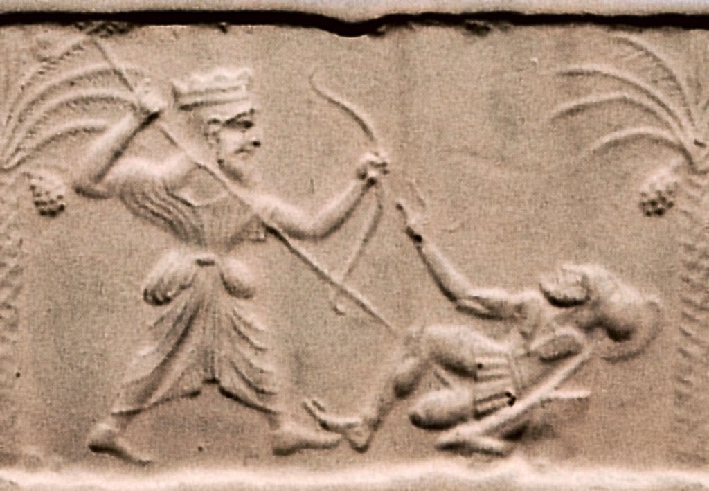 Perska płaskorzeźba z okresu rządów Kserksesa przedstawiająca achemenidzkiego króla pokonującego greckiego hoplitę (Livius.org/domena publiczna).
