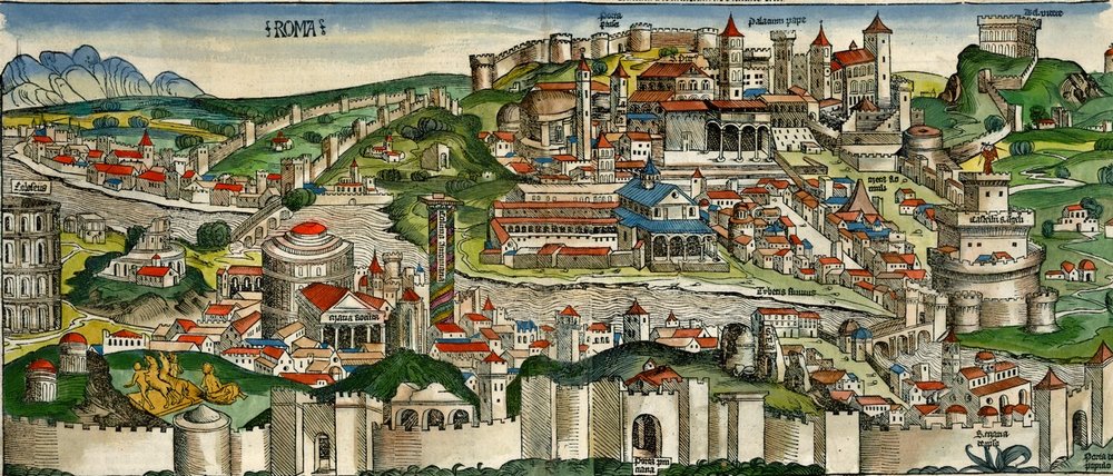 Panorama Rzymu z końca XV wieku (domena publiczna).