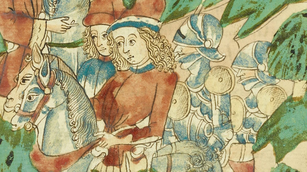 Średniowieczni szlachcice. Miniatura niemiecka z XV wieku.