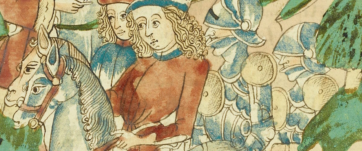 Średniowieczni szlachcice. Miniatura niemiecka z XV wieku.