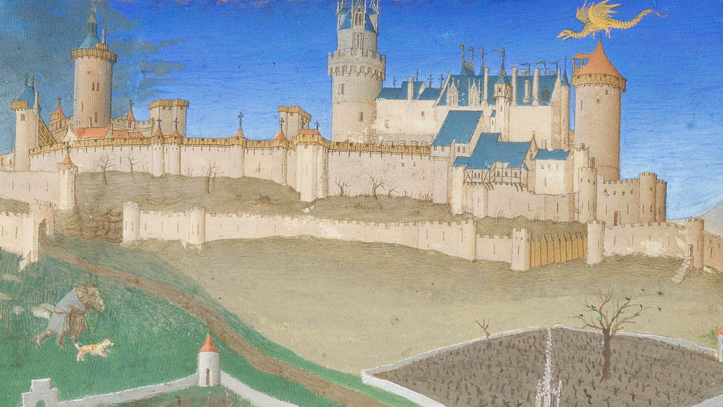 Zamek Lusignan na miniaturze z początku XV wieku.