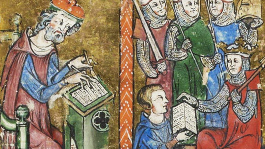 Pisanie i czytanie na francuskiej miniaturze z XIV wieku