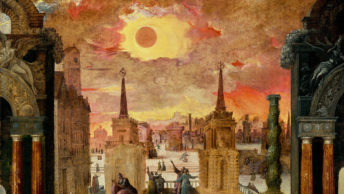 Tłumy obserwują zaćmienie Słońca. Obraz z XVI wieku.