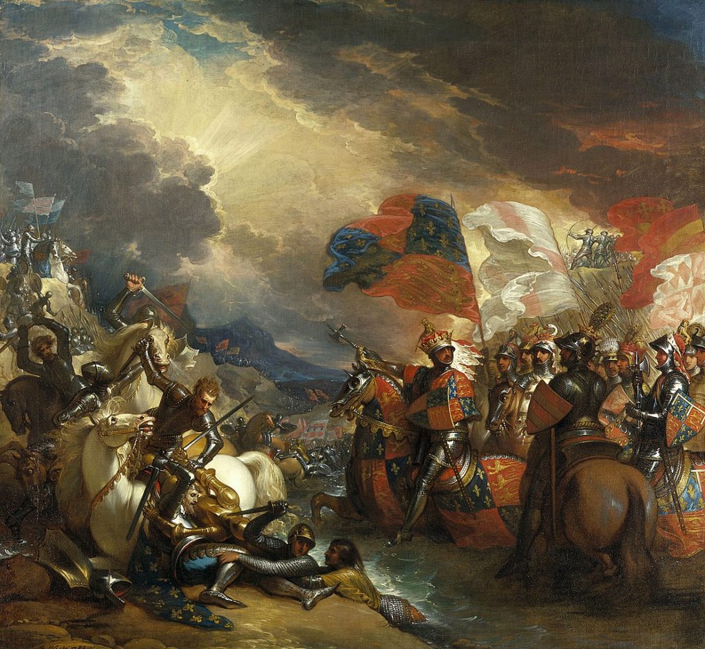 Angielskie rycerstwo Edwarda III w wyobrażeniu XVIII-wiecznego artysty (Benjamin West/domena publiczna).