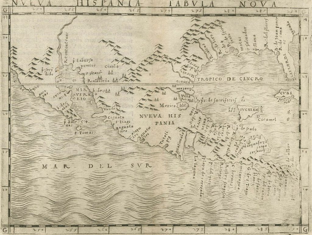Mapa Nowej Hiszpanii z połowy XVI wieku (Giacomo Gastaldi/domena publiczna).