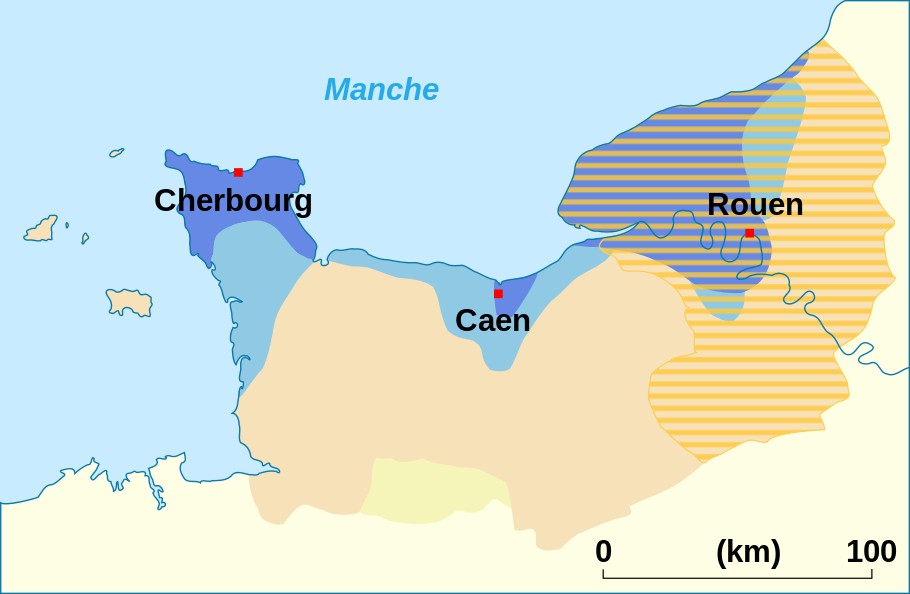 Rozrost księstwa Normandii od początku X do połowy XI stulecia (FlyingPC/CC BY-SA 3.0).