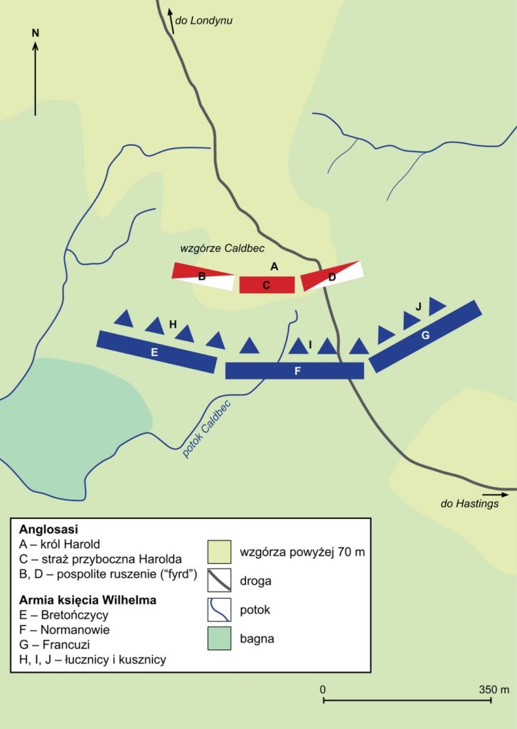 Ustawienie wojsk na początku bitwy pod Hastings (Marcin Suskiewicz/domena publiczna).