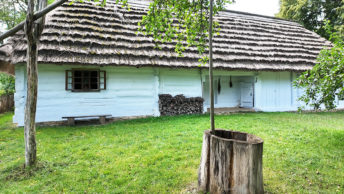 Prosta studnia przed chatą chłopską w skansenie w Sanoku (fot. Kamil Janicki).